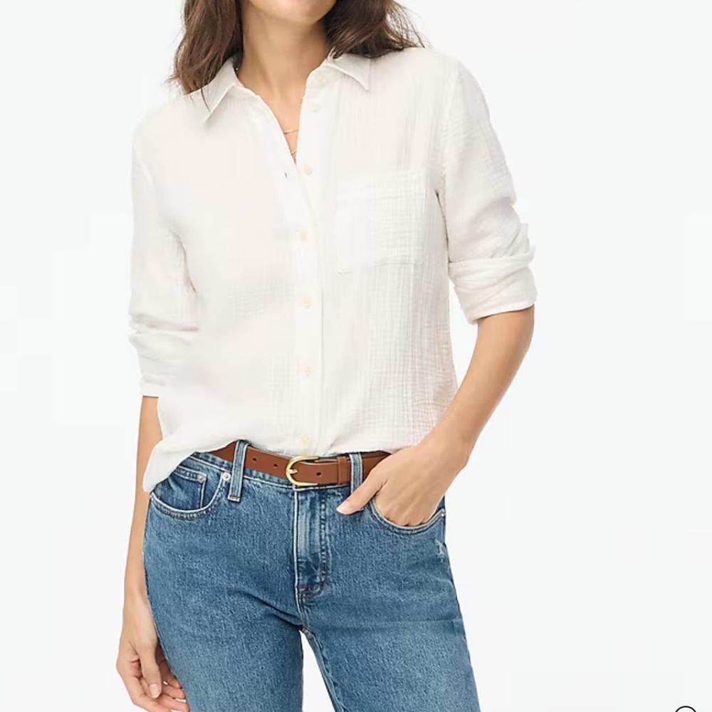 NWT J. Crew Factory Gauze Button-Up White Gauze Shirt Size Large
